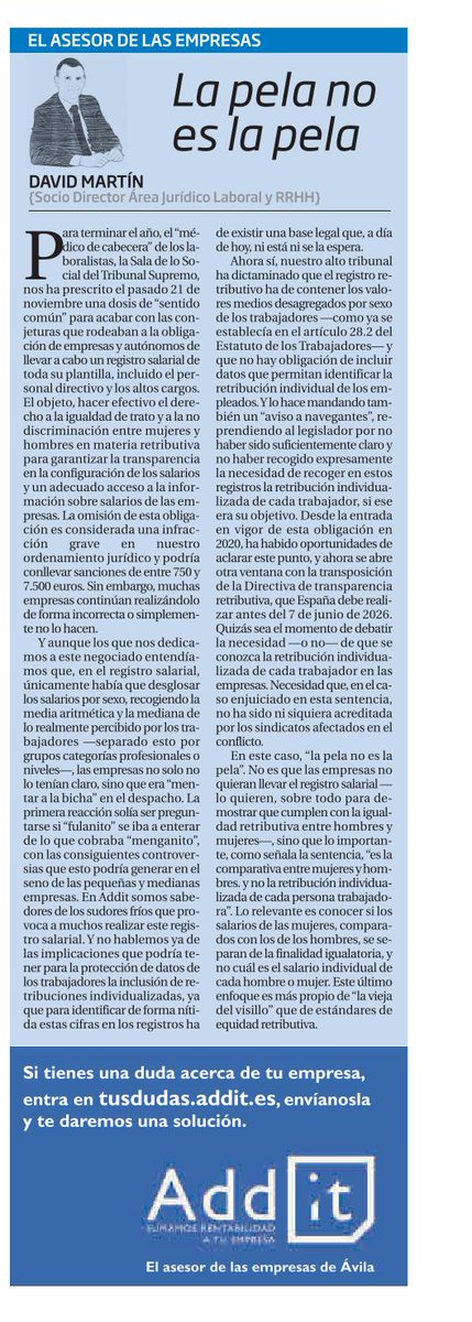 Addit_empresas's tweet photo. En #Addit sabemos lo que cuesta cumplir con el #RegistroSalarial 💼
Uno de los puntos más conflictivos es la inclusión de retribuciones individualizadas y el temor a las implicaciones para la protección de datos
🔎No te pierdas el análisis de @davidmm_AV en @diario_de_avila https://t.co/E6nVfKnOky