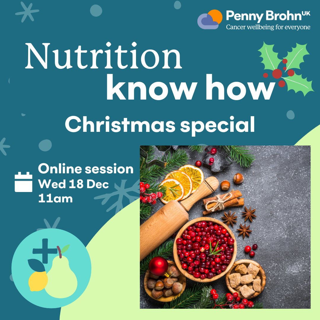 Nutrition know how Christmas special - Online session! 🍊🎄❄️

Join for a cooking demo and chat, celebrating the joy of festive food in this Nutrition Know How Christmas Special.

Book now 👉️ l8r.it/UML2

📅 Wed 18 Dec
🕙️ 11am

#CancerSessions #CancerSupport
