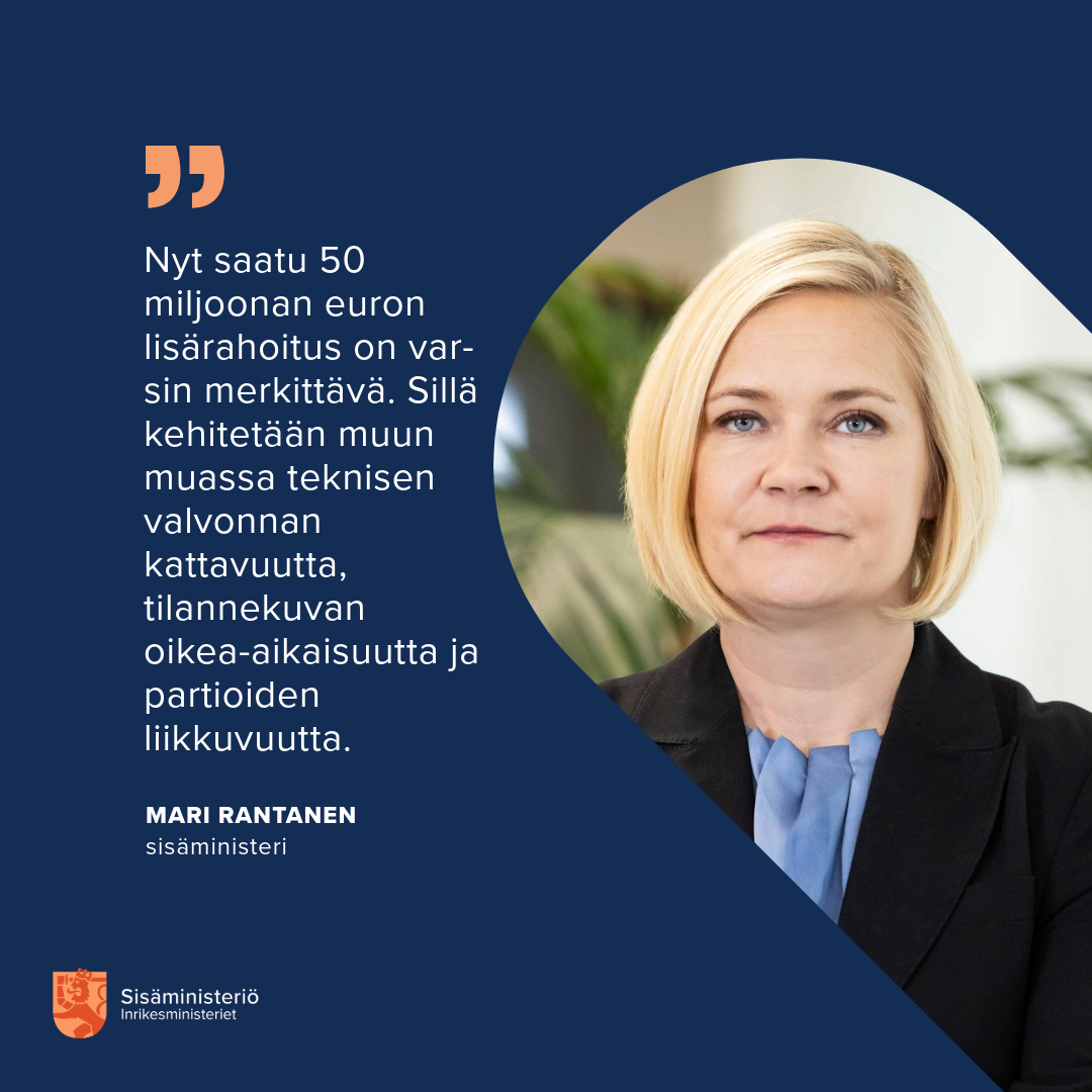 Sisäministeriö (@sisaministerio) on Twitter photo Suomi saa Euroopan komissiolta 50 miljoonaa euroa lisärahoitusta itärajan valvonnan vahvistamiseen EU:n rajaturvallisuuden ja viisumipolitiikan rahoitustukivälineestä #BMVI
<a href="/EUSArahastot/">EU:n sisäasioiden rahastot</a> <a href="/rajavartijat/">Rajavartiolaitos</a>
1/2
intermin.fi/-/194055633/su… Suomi saa Euroopan komissiolta 50 miljoonaa euroa lisärahoitusta itärajan valvonnan vahvistamiseen EU:n rajaturvallisuuden ja viisumipolitiikan rahoitustukivälineestä #BMVI
<a href="/EUSArahastot/">EU:n sisäasioiden rahastot</a> <a href="/rajavartijat/">Rajavartiolaitos</a>
1/2
intermin.fi/-/194055633/su…