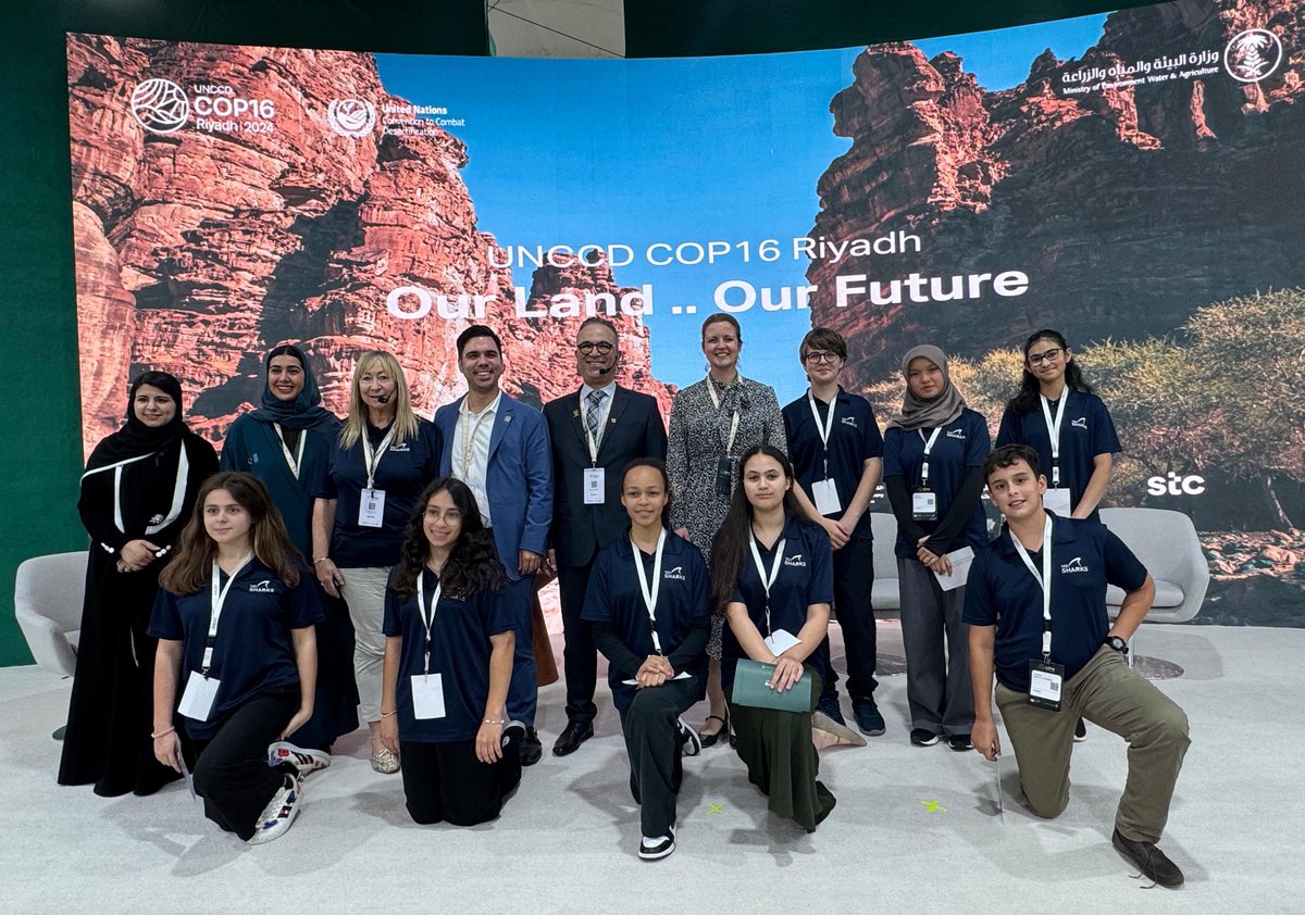 KAUST_News's tweet photo. #KAUST is committed to nurturing youth leadership in sustainability.​

In collaboration with @UNDP and @FrontYoungMinds at #COP16, our school students engaged in insightful discussions on land restoration and desertification.​
​
#KAUSTCOP16 https://t.co/NRE5NOSUmR