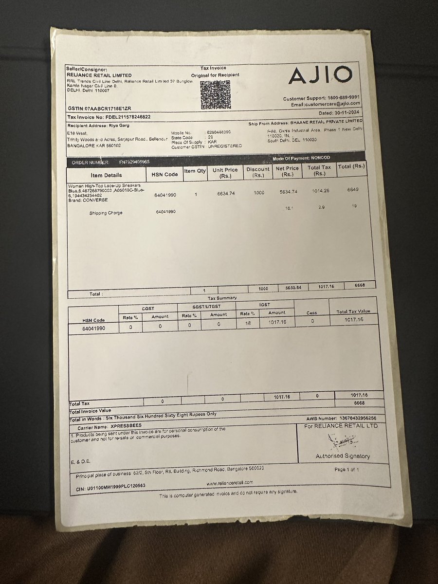harshvir9985's tweet photo. Ordered shoes from @AJIOLife for my friend’s birthday, but it turned into a nightmare. Delivery was delayed, they sent the wrong shoes AND the wrong size. To top it off, the original pair is now out of stock! Ruined the surprise and left me clueless. Filing a formal complaint. https://t.co/IOnUH6KUK4