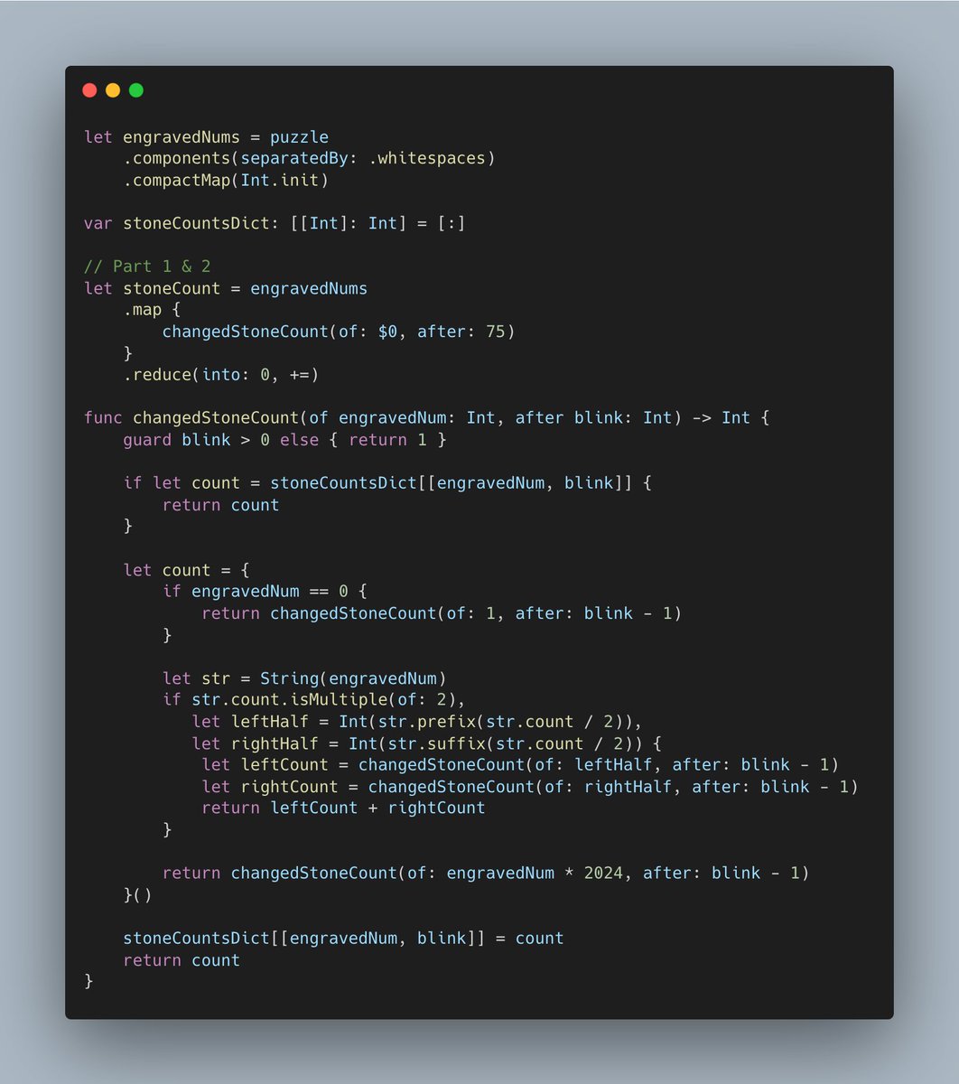 iamhands0me's tweet image. Two consecutive DP gave me a good ranking

I&apos;ve completed &quot;Plutonian Pebbles&quot; - Day 11 - Advent of Code 2024 adventofcode.com/2024/day/11 #AdventOfCode