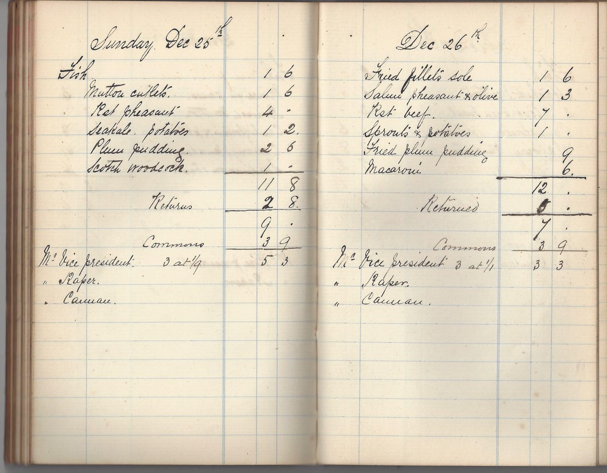 TrinityOxford's tweet photo. How is this gem from #oxmas past? Our college archives show that in1886 there were 3 unmarried fellows and 3 overseas students resident in college over Christmas, who took High Table Christmas dinner in college. The menu was traditional Christmas fare β roast pheasant instead of turkey, (sea)kale and potatoes, and plum pudding. As is traditional on Boxing Day, the leftovers appeared in the form of stewed (βsalmiβ) pheasant, and fried plum pudding.