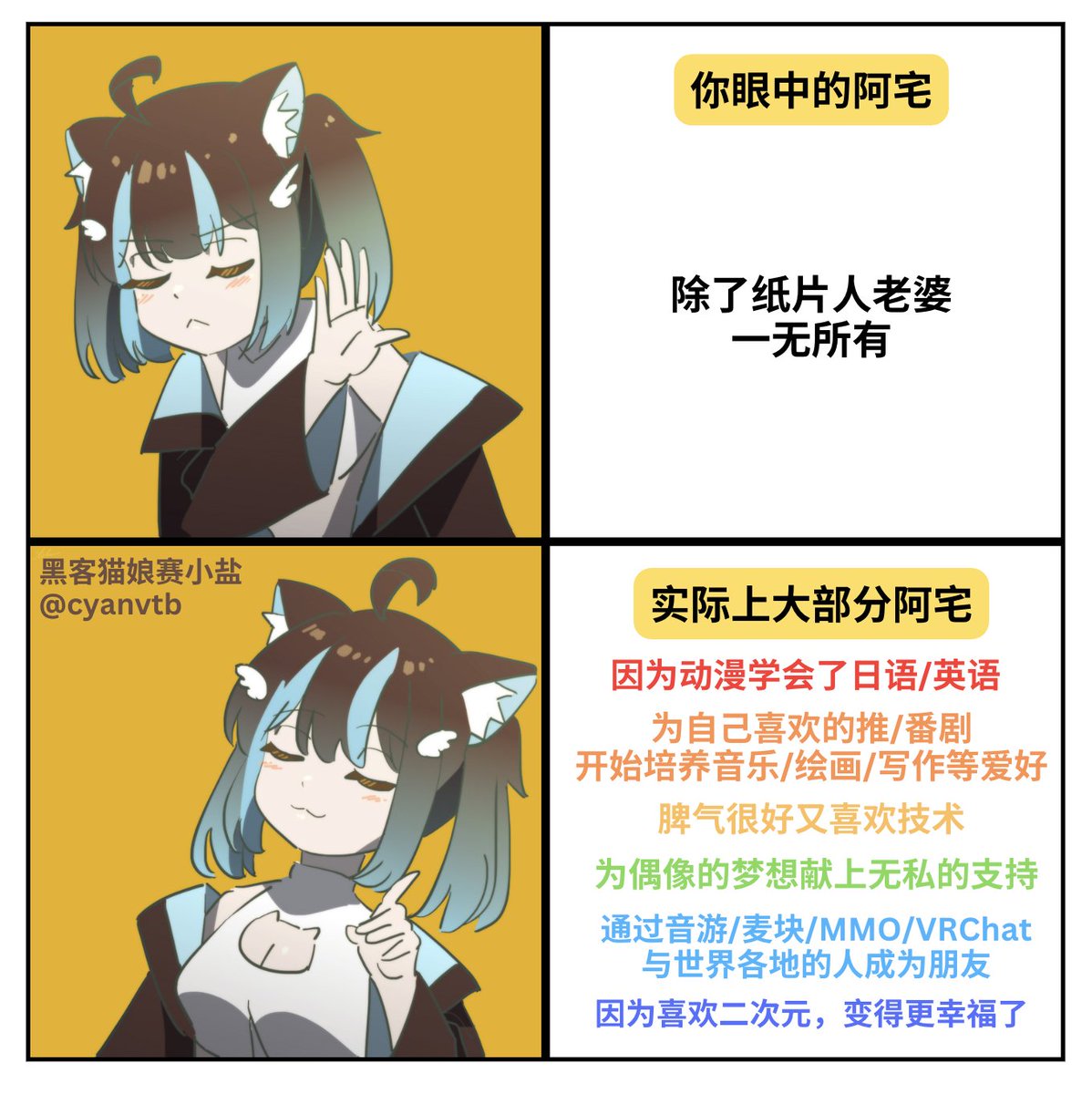 突然发现，再过个三五年，计算机系的学术界都该被我们这批二次元了占领了。  你的算法教授估计入宅番是魔法少女小圆，喜欢初音、点兔、hololive或者芙莉莲。会在上课的ppt里放二次元梗，甚至还有自己的oc，或者已经vtuber出道了。  没有oc的话，那说不定会偷偷地拍自己的女装👀