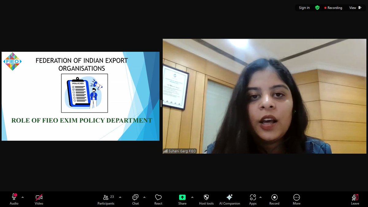FieoHq's tweet photo. A session was organised on #FIEO's role in #ExportPromotion & Benefits to #EXIMCommunity on 11 Dec, Addressed by Mr Ashish Jain, Regional Head (NR); Mr Pratik Ashok Navale, ITP Head & Ms Suhani Garg, Mgmt Exec.
Covering Export Opportunities, Key Export Platforms & Govt Schemes. https://t.co/Fda47oJYKX