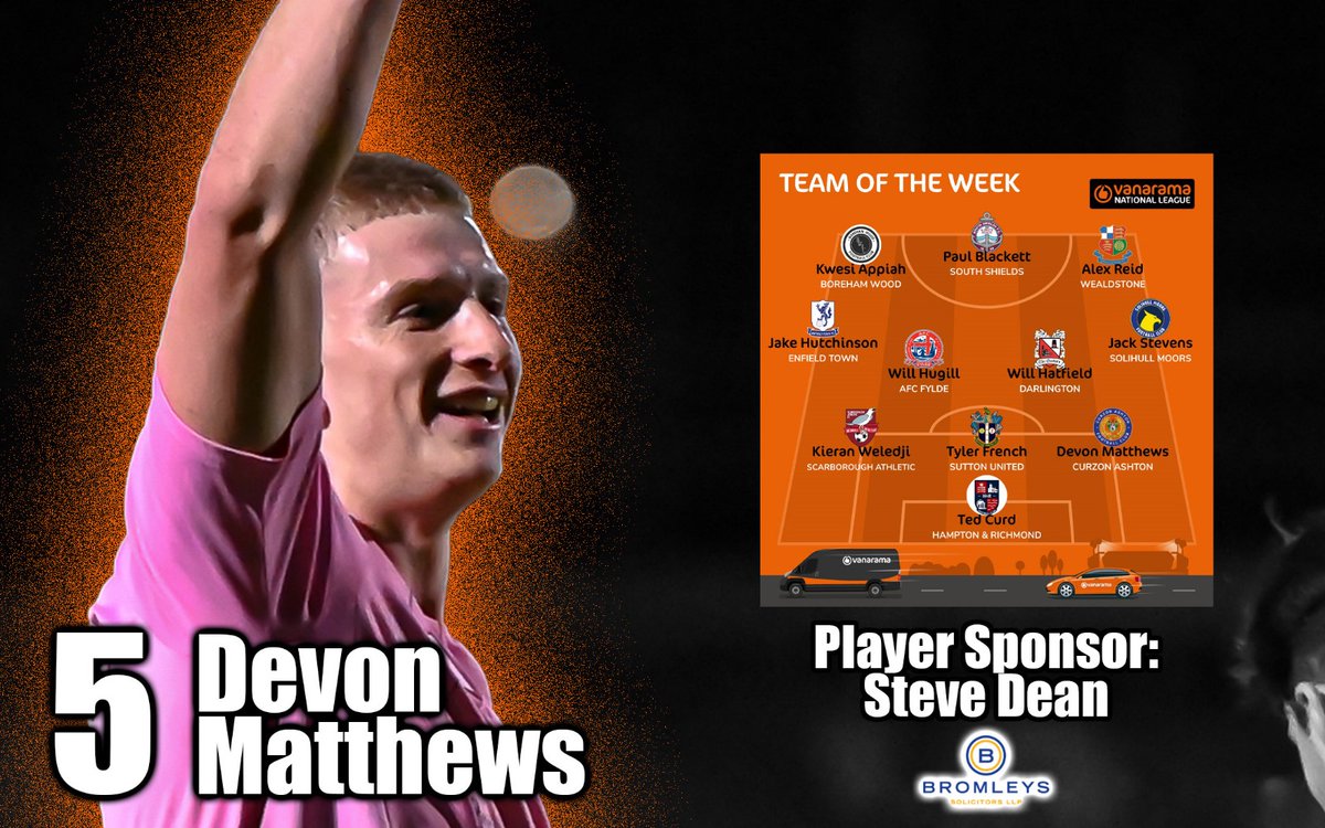 CurzonAshton's tweet photo. 🌟 𝐓𝐄𝐀𝐌 𝐎𝐅 𝐓𝐇𝐄 𝐖𝐄𝐄𝐊   
Congrats to @Dev_matty_ on making the @TheVanaramaNL Team Of The Week for his goalscoring performance against @theyellows! 🤩

#UTN | #TheNash https://t.co/aW8YRusb5D