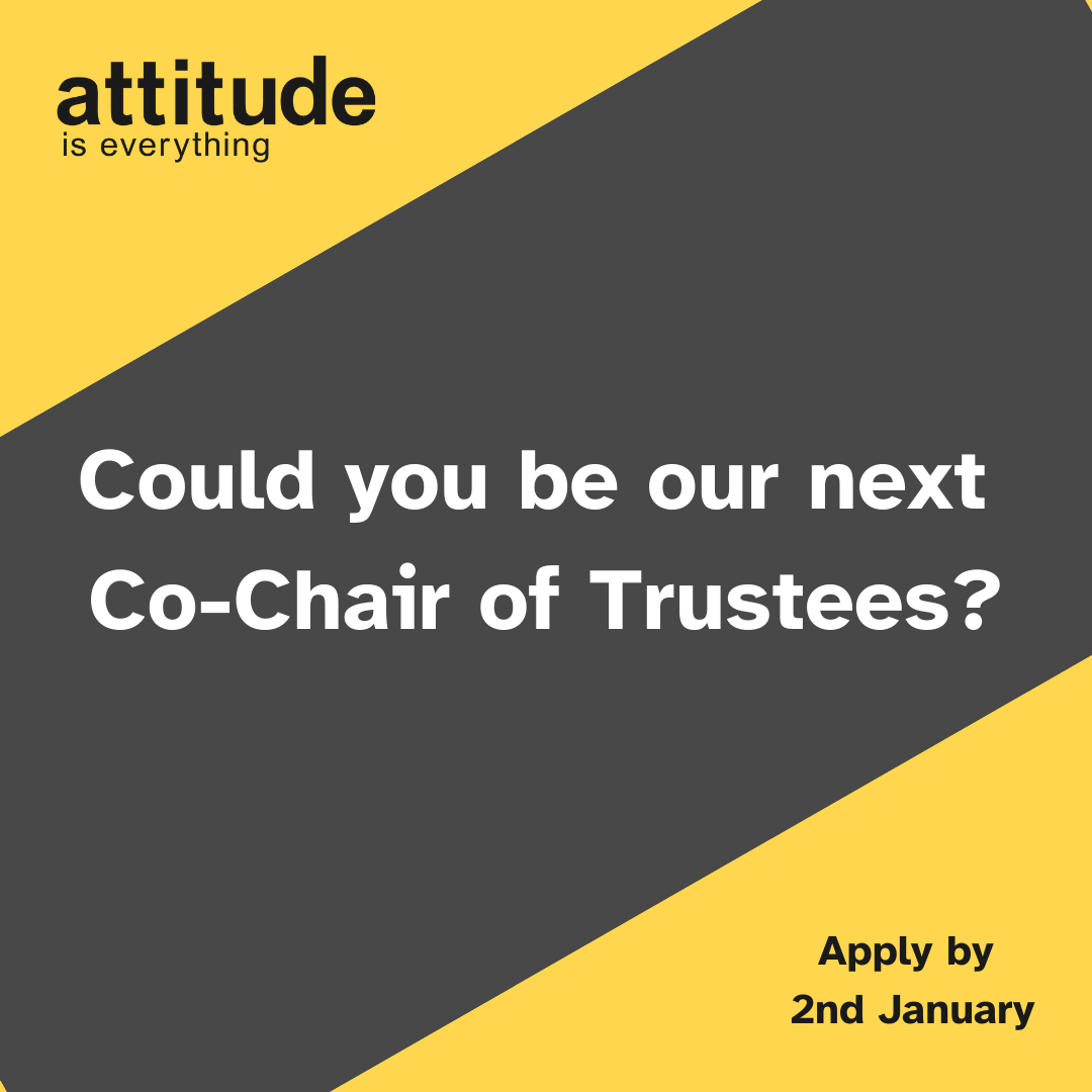 Exciting opportunity to join our Trustee team as Co-Chair! 

Do you have experience as a Trustee and a passion for accessibility and music?

Help lead our ambitious organisation and uphold the Charity’s mission, vision and values.

More info:

attitudeiseverything.org.uk/could-you-be-o…