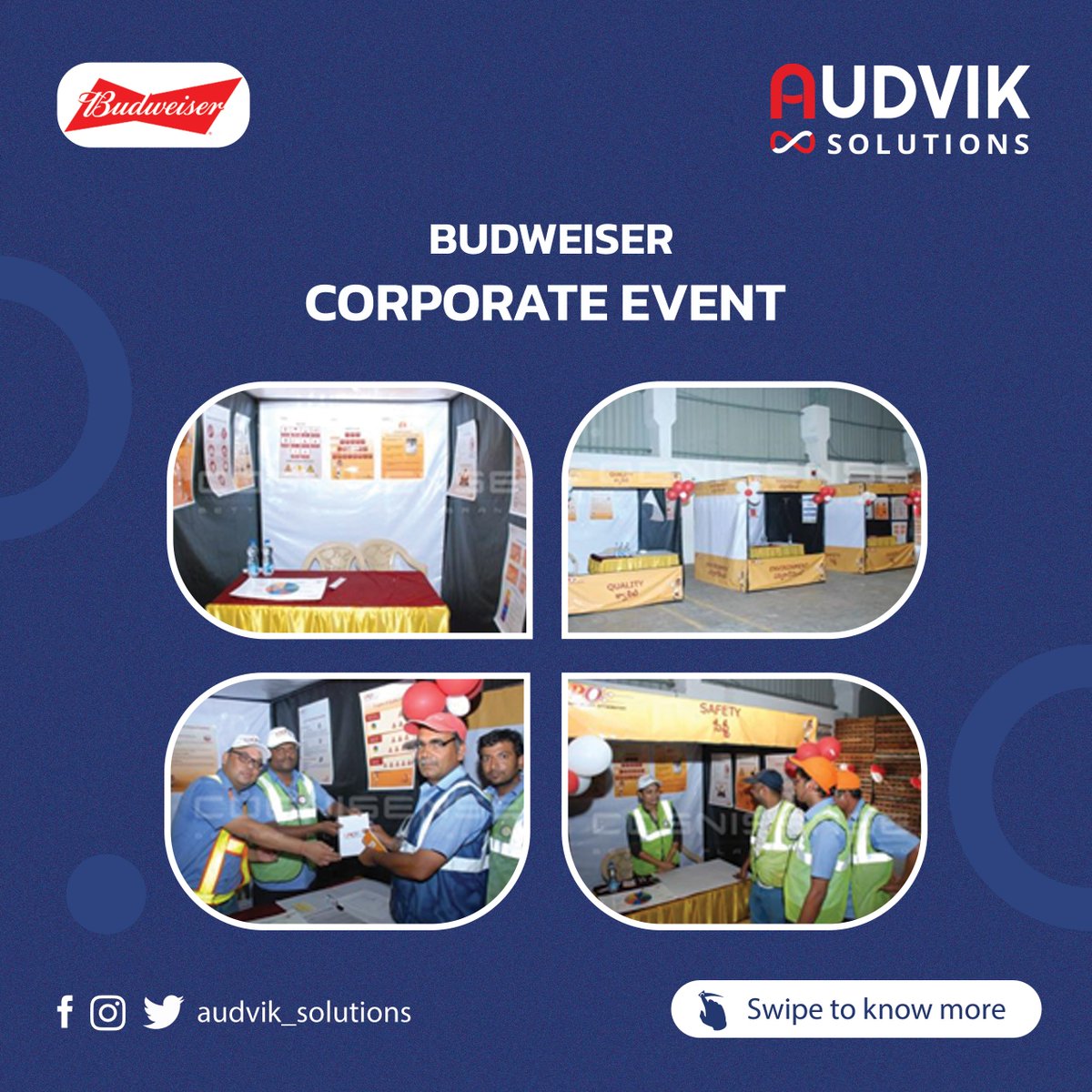 audvik_sol's tweet photo. Audvik Solutions successfully organized a dynamic corporate event for Budweiser, showcasing impactful displays on quality, safety, and teamwork. 

#AudvikSolutions #BudweiserEvent #CorporateEvent #SafetyFirst #QualityMatters #EventManagement #CorporateCollaboration #Teamwork https://t.co/6OeOaqitQK
