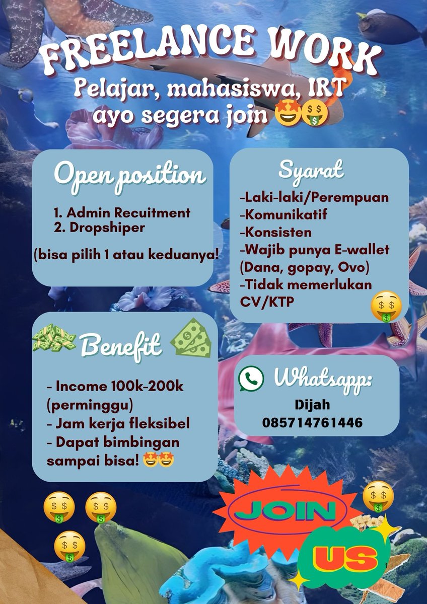 pecanduesjeruk's tweet photo. halloo, kita open recruitment freelance wfh! 👋🤩🤑🤑

☆minimal usia 13 taun
☆wajib punya rekening/e-wallet buat nerima fee nanti ya

let’s go dm buat tanya detail jobdesknyaa𓍯𓂃𓏧♡

#infoloker #lokerwfh #jobreceh #infoparttime #zonauang #lokersma #infofreelance https://t.co/vewa9kkIHi