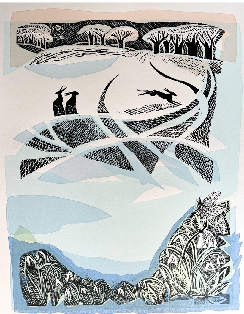 'Snowy fields' by contemporary printmaker Angela Harding #WomensArt