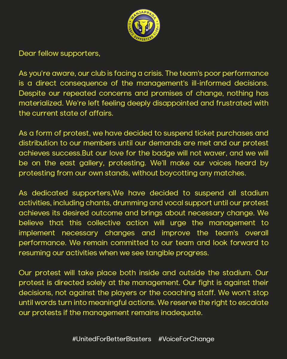 kbfc_manjappada's tweet photo. “Standing strong, standing together. Our voice is our power.”

#UnitedForBetterBlasters
#VoiceForChange
#Manjappada https://t.co/aJnXmg4YFC