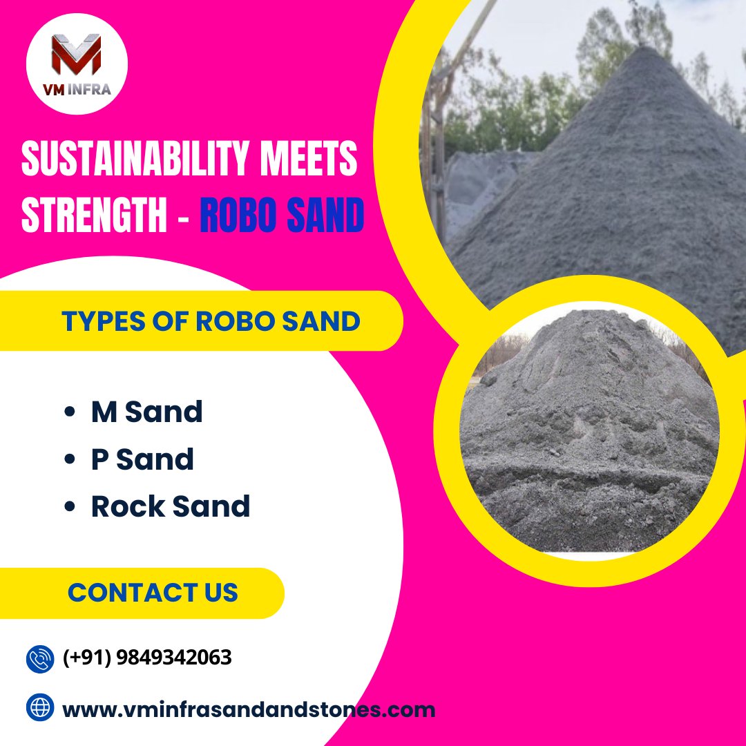 infra_vm's tweet image. At VM Infra, we are committed to delivering top-quality Robo Sand to meet all your construction needs. With our cutting-edge technology and dedicated production processes. VMInfra #RoboSand #EcoFriendlyConstruction #SustainableBuilding #ConstructionExcellence