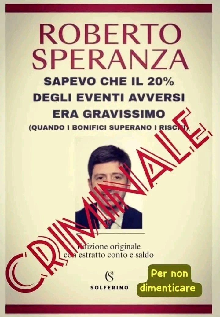 Vitt79209263's tweet photo. @SandriAvv È un'offesa che #Speranza non sia ancora in prigione 🤬 https://t.co/JwJSr9WS7Q
