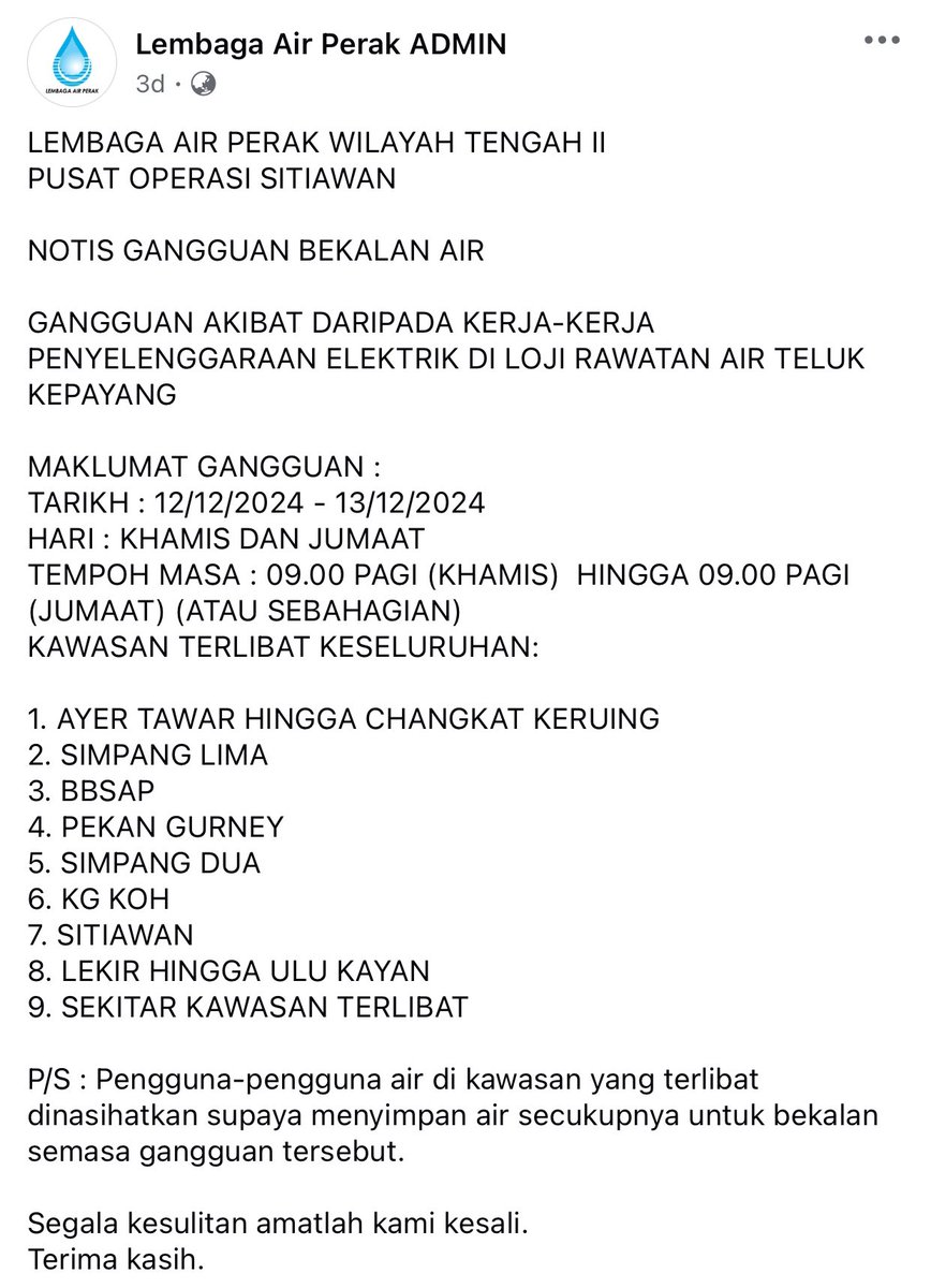 Orang stewan, siap sedia ayor esok. Khamis-Jumaat takde ayor.