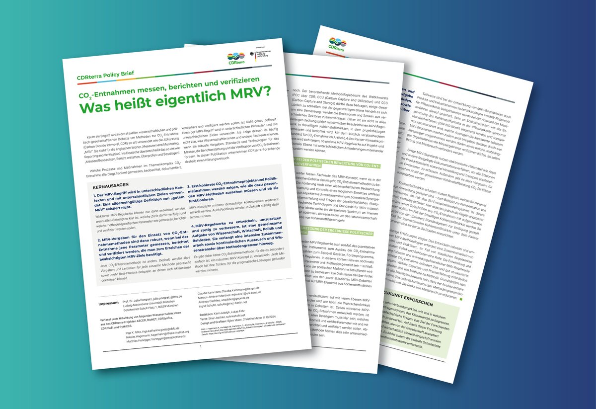CDRterra's tweet image. Was heißt eigentlich #MRV?
Was meinen #CDR-Experten, wenn sie robuste Vorgaben, Standards & Technologien für Messen, Berichterstattung & Verifikation von #CO2Entnahmen fordern – kurz MRV? Im neuen Policy Brief wagen wir einen Klärungsversuch: doi.org/10.5281/zenodo… @HoneggerM