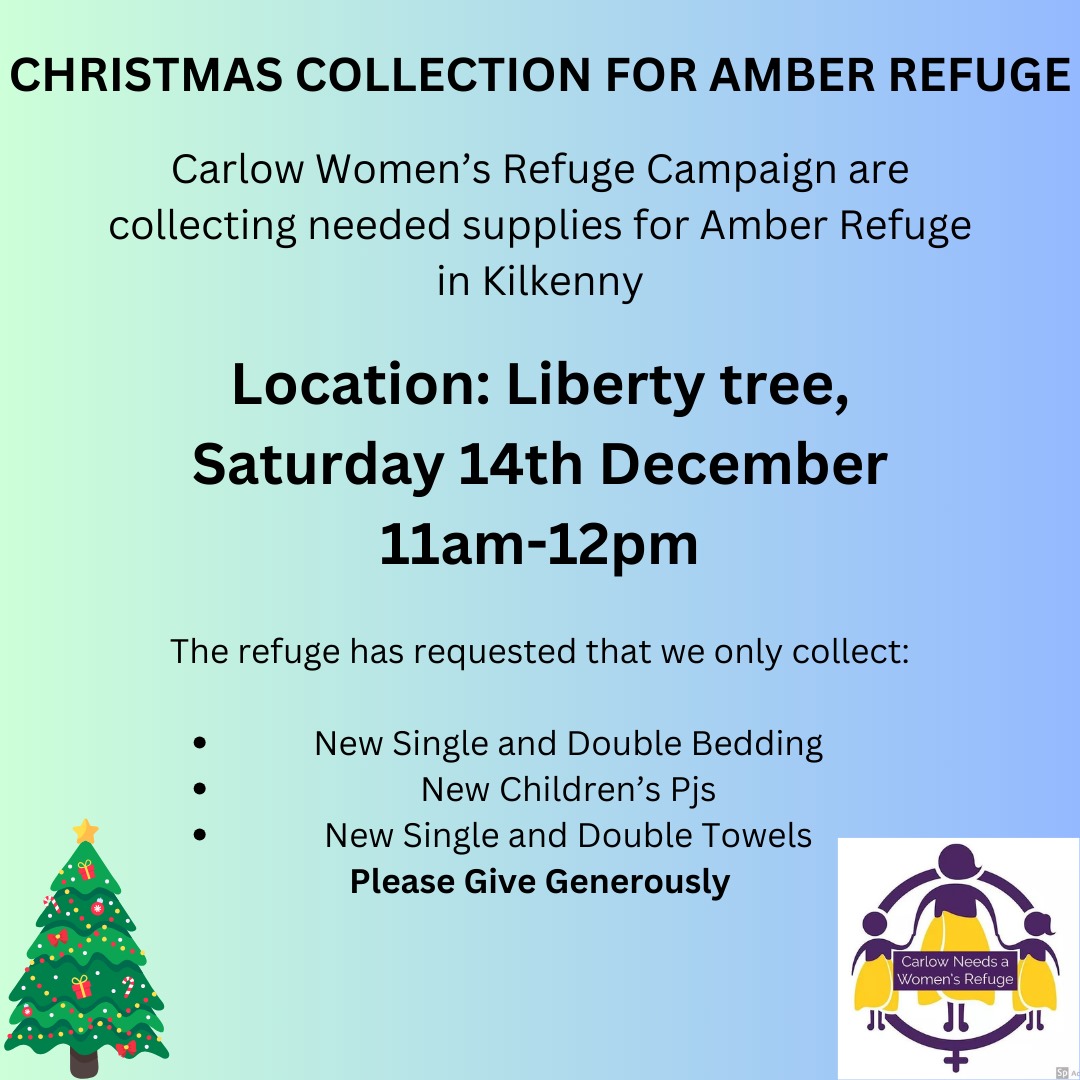 We're holding our annual Christmas donation drive for <a href="/AmberRefuge/">Amber Womens Refuge</a>
📆 Sat 14th - 11am
📍Liberty Tree Carlow

Specific items only:
✅️New bedsheets
✅️New towels
✅️New Pyjamas (Childrens&amp;womens)
✅️Gift vouchers 

Christmas offers no respite for those experiencing DV.