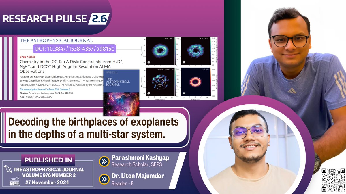 niser_official's tweet photo. 𝗥𝗲𝘀𝗲𝗮𝗿𝗰𝗵 𝗣𝘂𝗹𝘀𝗲 𝟮.𝟲: Published in The Astrophysical Journal, @liton_majumdar and students' research discovers planet-forming regions near the young star GG Tau A, exploring cold molecular chemistry through ALMA Band 7 observations.
More: https://t.co/2YlJDMaqi5 https://t.co/YQN66MrcPU