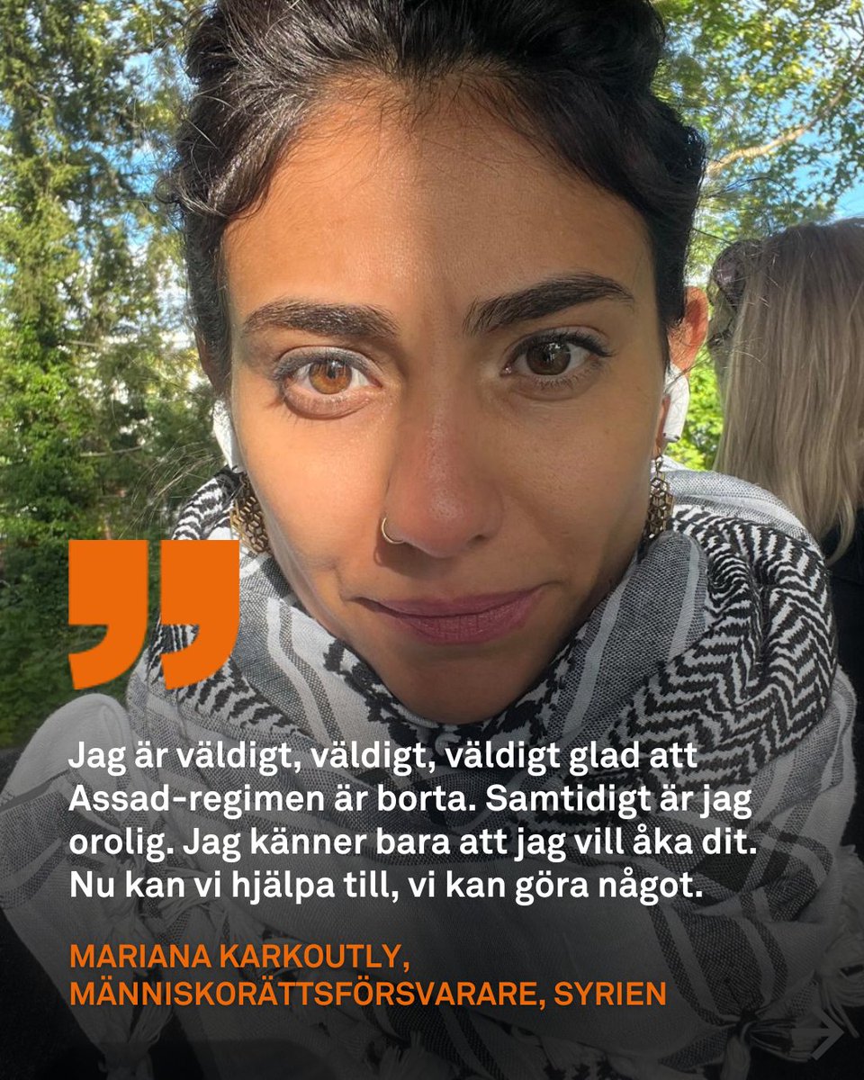 Civil Rights Defenders Sverige (@crdsverige) on Twitter photo Ibland är det bättre att lyssna innan man pratar. Vi lyssnade på två av våra syriska partners för att höra deras reflektioner efter att den syriske tyrannen Bashar al-Assad störtades i helgen.
Läs hela artikeln här: crd.org/sv/2024/12/10/… Ibland är det bättre att lyssna innan man pratar. Vi lyssnade på två av våra syriska partners för att höra deras reflektioner efter att den syriske tyrannen Bashar al-Assad störtades i helgen.
Läs hela artikeln här: crd.org/sv/2024/12/10/…