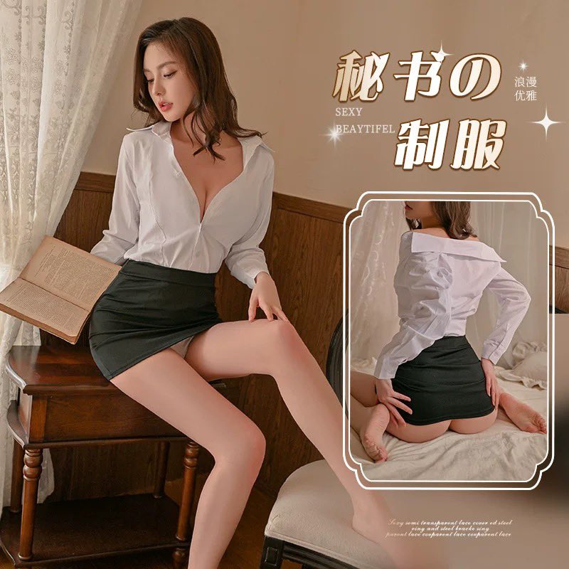 siMu1960396's tweet photo. 剪裁利落的制服，包裹着职场之下的热望。白衬衫的端庄，与短裙的俏皮，于不经意间泄露丝丝魅惑。领带轻系，似是束缚，却更引遐想，在理智与欲望的边缘，优雅地试探。https://t.co/It1Lj2Tim8 https://t.co/A48MTQ8fUj