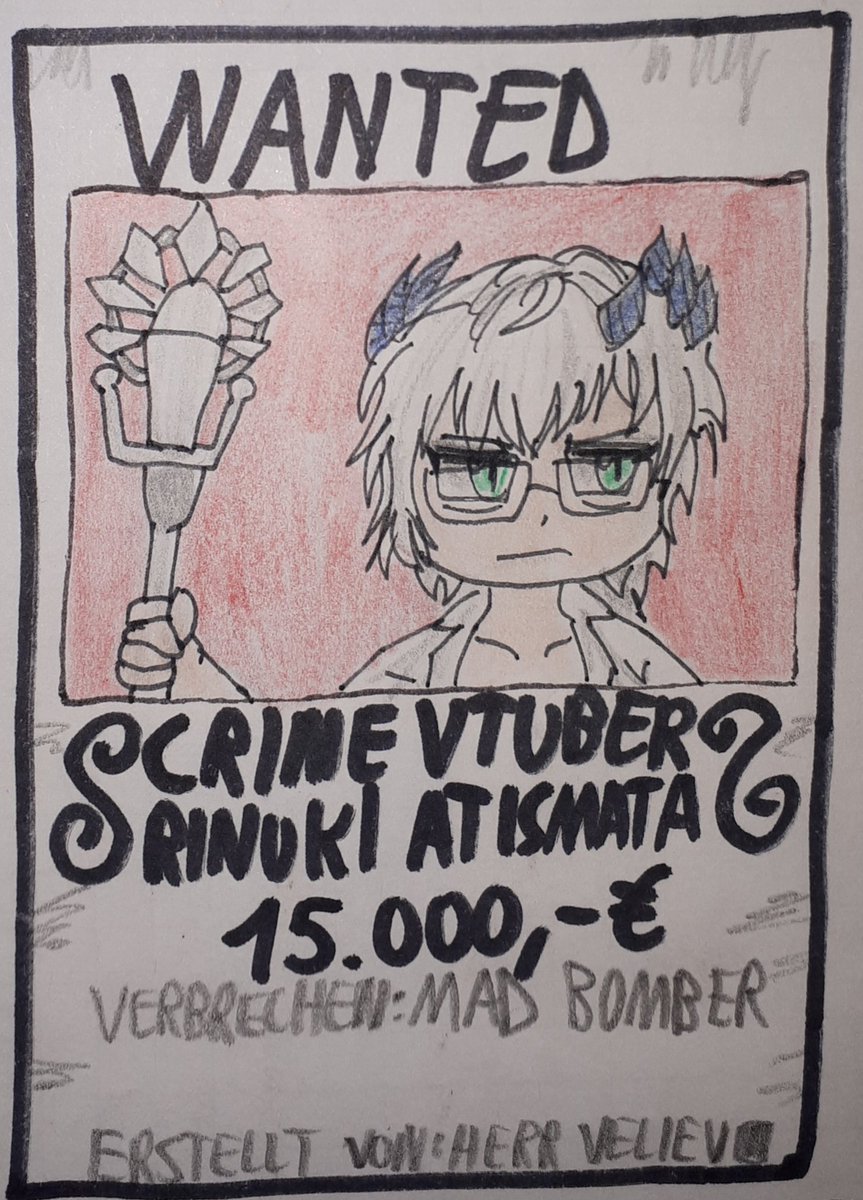 HerrVeliev's tweet photo. WANTED!
Crime VTuber
R für Rinuki @mechanukii

Verbrechen: Mad Bomber
Belohnung: 15.000 Euro

#WantedVtuber https://t.co/4ZIEuseECD