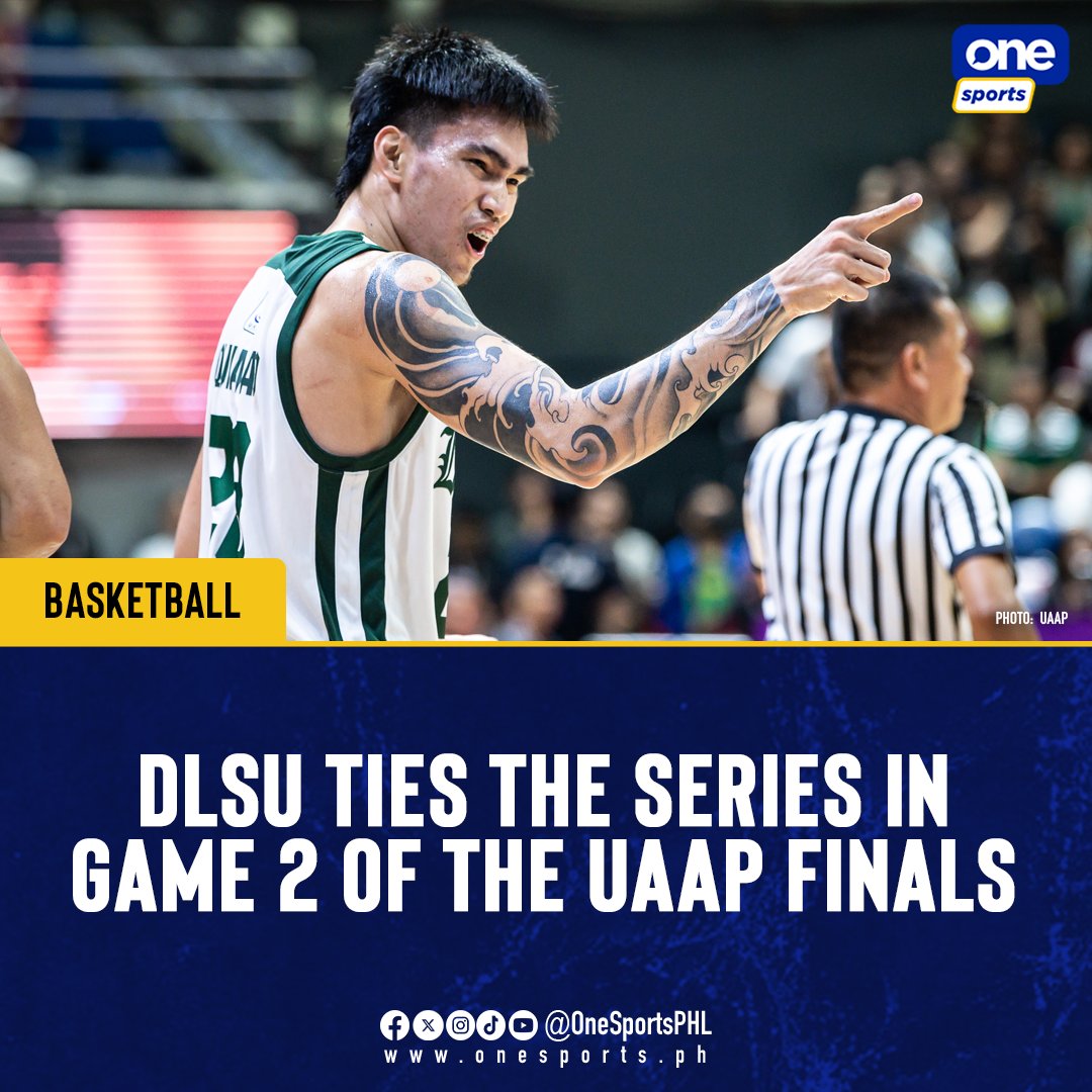 OneSportsPHL's tweet photo. BACK ON TARGET 🏹

Defending champions DLSU Green Archers level the playing field with a crucial Game 2 win against the UP Fighting Maroons in the #UAAPSeason87 men's basketball Finals!

#StrongerBetterTogether #LegendsStartHere #OneSports https://t.co/eeSuBXcoiK
