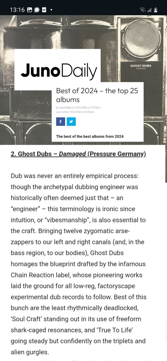 GHOST_DUBS's tweet photo. No 2 at Juno Daily best-of-2024 Top 25!
Thanks!!!
#ghostdubs @thebugzoo @junodailyonline https://t.co/fwyijdam72