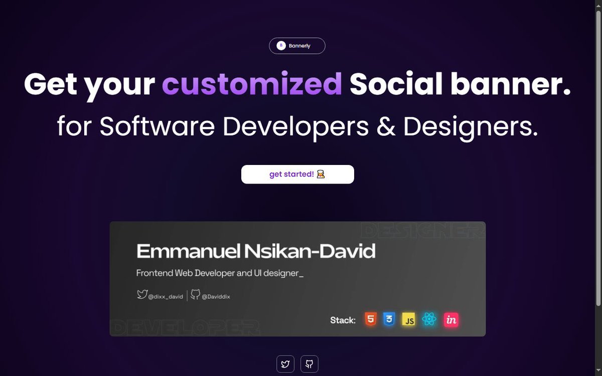 heyrapto's tweet image. I’ve always noticed that most developers have decent profile pictures but have bad banner/cover photos.
I then came up with the idea to fix that, as it is known that we code to solve problems.
So I built a software that generates a modern unique banner for freelancers.