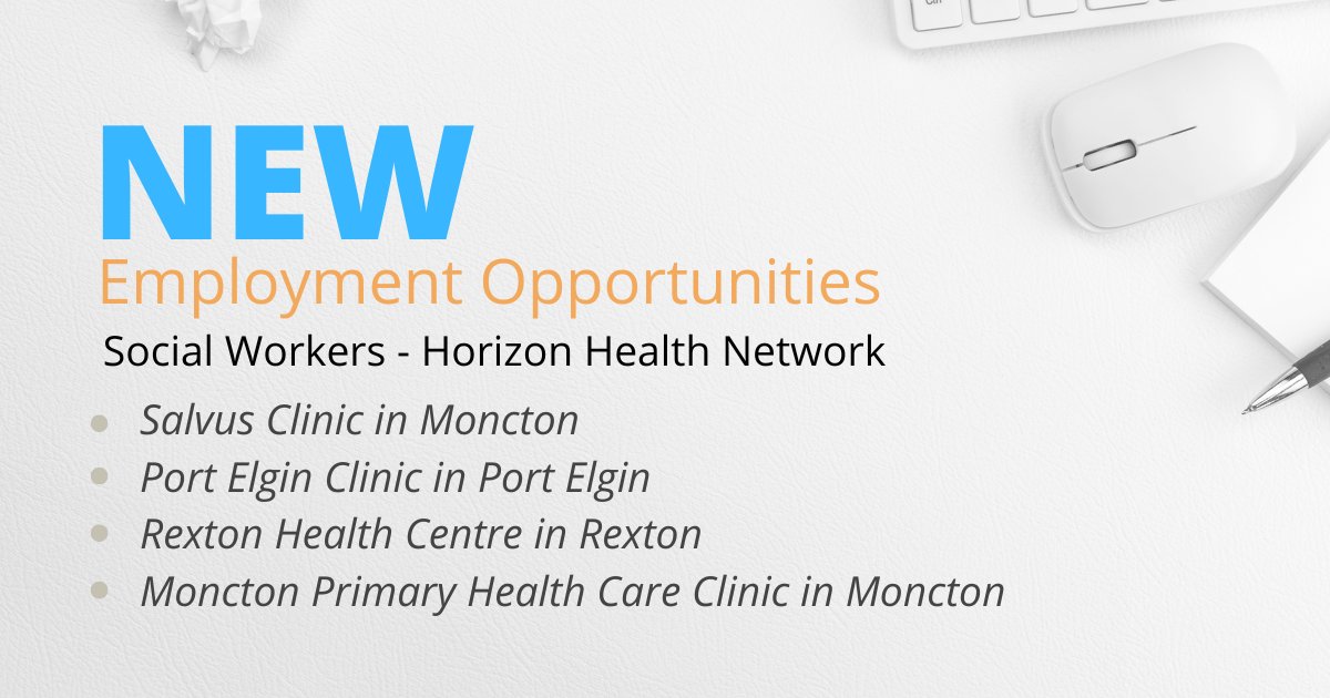 Calling social workers looking for a new employment opportunity📢
Horizon Health Network is actively recruiting social workers in Moncton, Port Elgin, and Rexton.
Interested? Visit bit.ly/4g63T1n for more details and to apply!