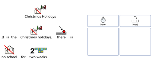 PKCnurture's tweet image. During the festive period, there will inevitably changes to our usual routines. While this can be exciting, it can also cause feelings of worry. Social stories help present info in a literal way &amp;amp; explain what to expect. Now &amp;amp; next boards help break routines into tolerable chunks
