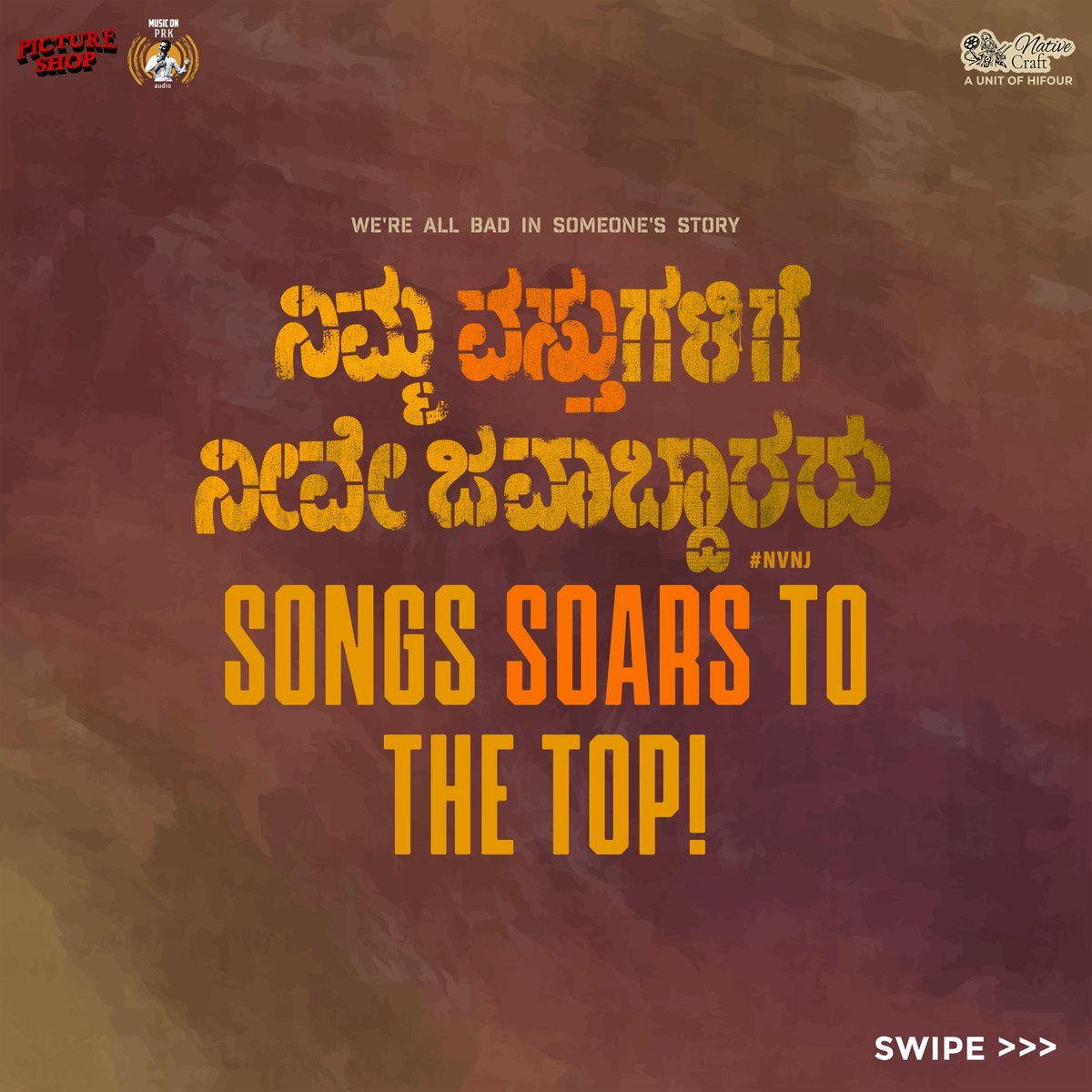 PRKAudio's tweet photo. Our songs are dominating the charts and your hearts 😍
#Sadhaa #Hungama and #Gaayab songs are streaming now on all platforms ♥️
#NVNJForSankranti #NVNJOnJan10
#NVNJMovie #PRKAudio #KannadaSong #NVNJ #NativeCraft #PictureShop #NarrativeMosaic https://t.co/BQgOvgSDJ2
