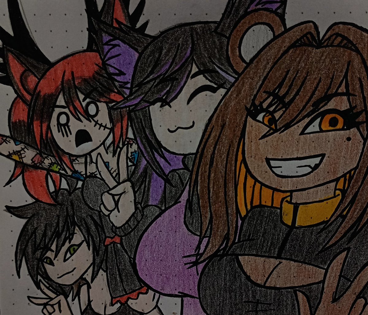 Group drawing I've drawn for <a href="/DarkForestOwl/">Ashen Owl</a> <a href="/MadQueenJester/">Derpy J Queen</a> <a href="/Sarachiku1/">🍇Sarachiku</a> and Ghostpandavr.

This is part 1 part of drawings of my vrchat friends and various streamers I like to watch.

Hope y'all like this piece.