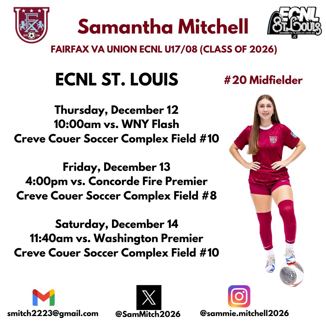 SamMitchell2026's tweet photo. I’m so excited to play in the ECNL St. Louis showcase this weekend!! Let’s go union! @UnionECNL @ECNL08 @ECNLgirls @TheSoccerWire @TopDrawerSoccer @PrepSoccer https://t.co/dWwUk5cdbj