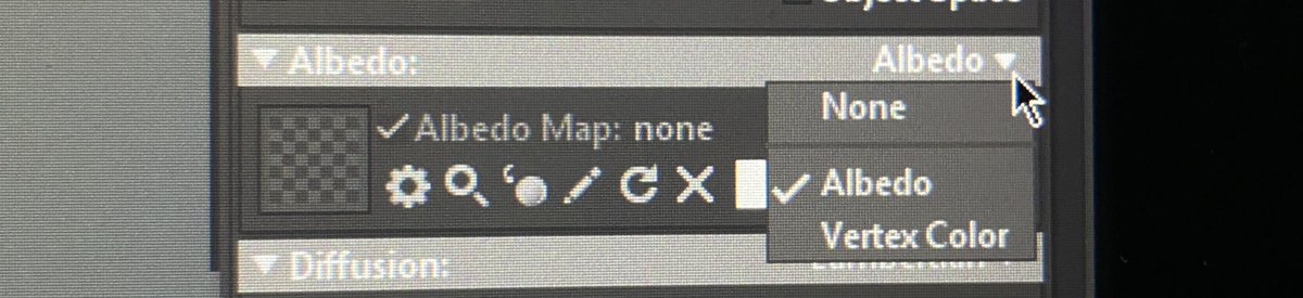 Filiwonkka's tweet photo. @JLisanjaya @slipgatecentral You can bake make maps in Zbrush and import to Marmoset. You can also export to Marmoset without maps. I’m the material tab, at Albedo option, you change it from albedo to Vertex Color. And it will automatically show the polypaint you did in Zbrush. https://t.co/wHPYWPTbEf
