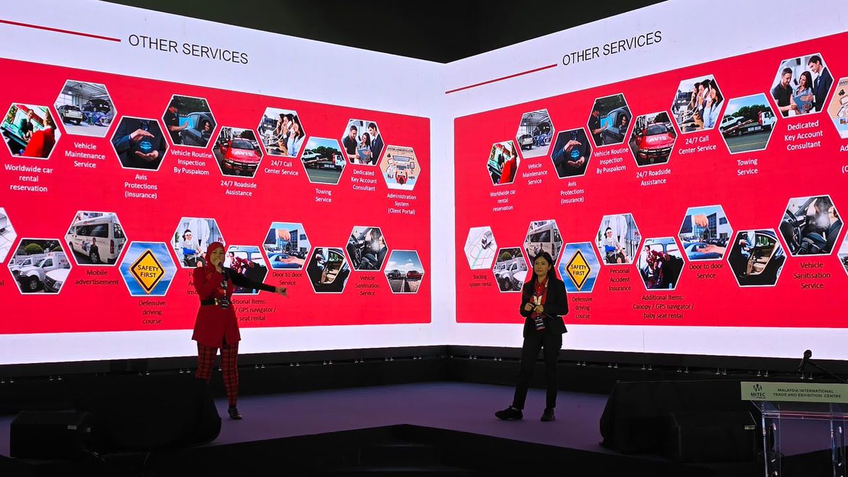 AvisMalaysia's tweet image. Here's a glimpse of the inspiring stage presentation by Pn. Noryuhanis, our Head of Sales &amp;amp;  Pn. Hazilin, Customer Service &amp;amp; Reservations Manager, as they share valuable insights and showcase our latest offerings at KLIMS 2024!
#AvisMalaysia #KLIMS2024 #OfficialMobilityPartner