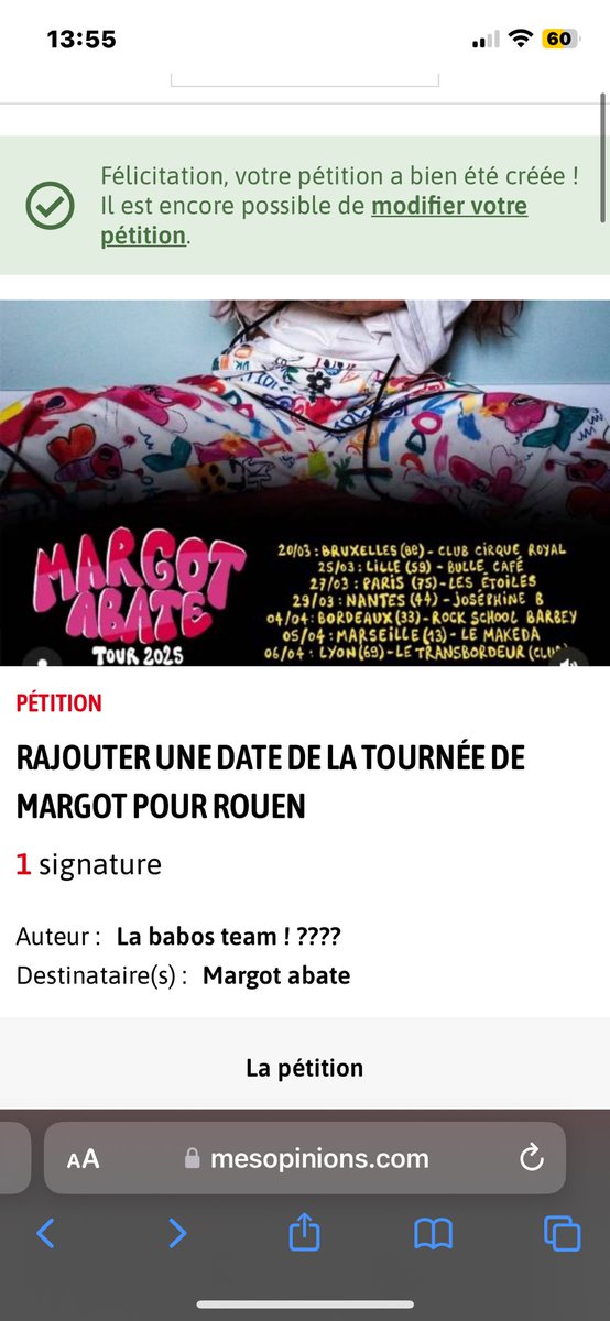 Callh76's tweet photo. Les gars ! J’ai créé une pétition pour que l’on puisse avoir une date à Rouen ! Venez tous la signer svp on a besoin de vous ! 💚 #teambabos
#teamMargot #StarAcacademy
La pétition ! ⬇️
https://t.co/sYswjyYKID https://t.co/oJRQMkSbJ5