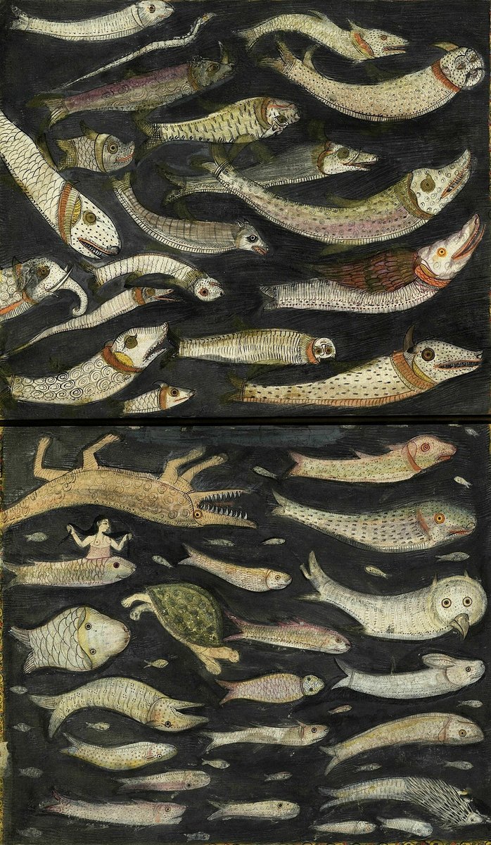 An illustrated page from the ‘Wonders of the Seven Seas’ section of ‘Aja’ib al-makhluqat wa-ghara’ib al-mawjudat (Marvels of Things Created and Miraculous Aspects of Things Existing),’ authored by Abu Yahya Zakariya’ ibn Muhammad al-Qazwini (circa 1203-1283 AD).