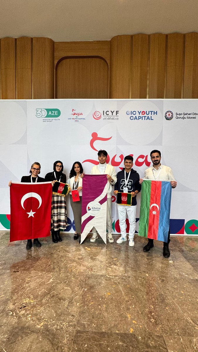 WorldandKhazar's tweet photo. From Dec 2-5, 2024, international students of Khazar University participated in the "Youth Capital of the Islamic World" closing ceremony held in Shusha, Azerbaijan. 
Khazar University students shined, securing 2nd place in the fashion section and delivering impactful speeches. https://t.co/4houJSvKBF