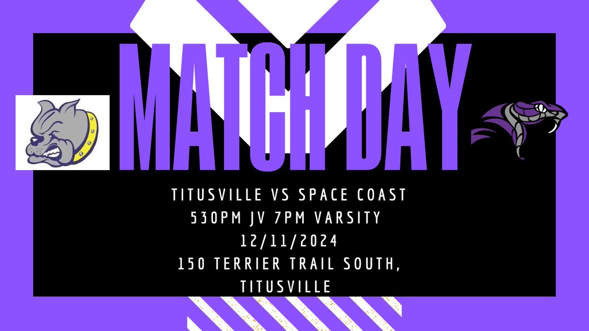 The Lady Vipers are hitting the road this Wednesday to face the Titusville Terriers under the lights! Let’s bring the energy and keep the momentum going! 
📅 12/11/24
📍 Titusville High School
⏰ Kickoff: JV 530pm Varsity 7pm