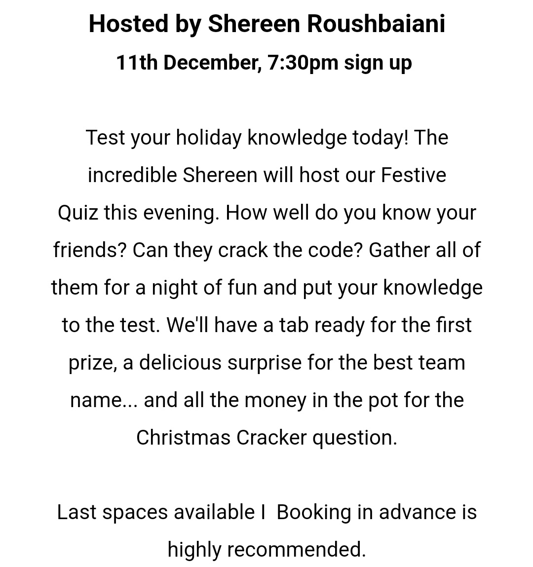 Our newsletter is out now 🎄 This one's for you. Yes, you! Don't be Grinch! Spread the holiday cheer and join our festive quiz tonight. Bring your friends for a fun night, cozy atmosphere and great prizes! 🍻⬇️

#northlondon #christmasquiz #MuswellHill #EastFinchley