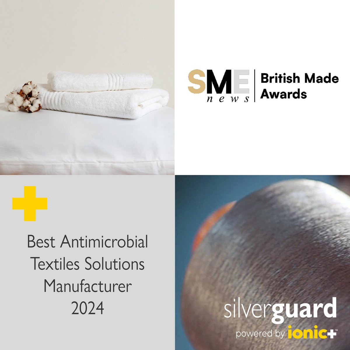 SilverGuard has be recognised in the British Made Awards 2024 by SME News. The awards celebrate the innovation, excellence and growth of the manufacturing industry throughout the UK.
We are pleased to have won the "Best Antimicrobial Textiles Solutions Manufacturer '24".