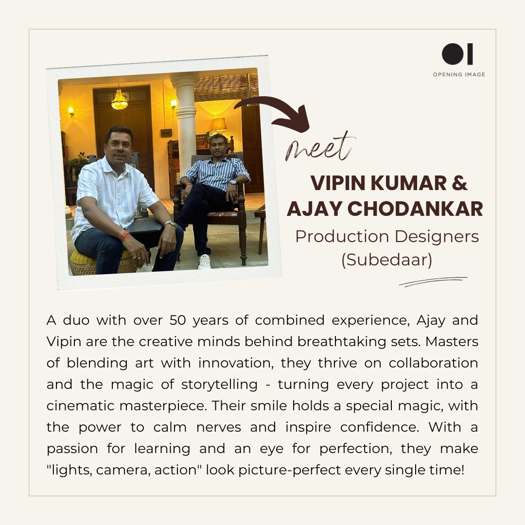 When experience meets creativity, magic happens! 
From design to execution, Ajay and Vipin’s teamwork and expertise makes every set picture-perfect  🎬

#AjayChodankar #VipinKumar #TeamSubedaar #BehindTheScenes #MagicMakers #FilmCrew #ProductionDesigner #MeetTheTeam #MakingMovies