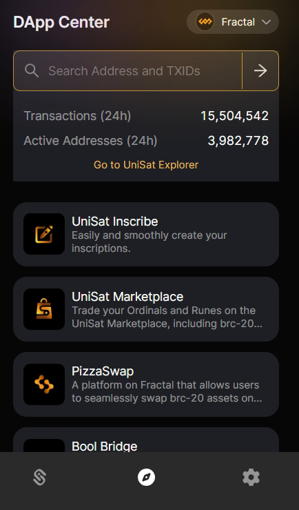 unisat_wallet's tweet photo. ✨ UniSat DApp Center Launch in Extension v1.5.2

We heard you! 🎉 The redesigned UniSat DApp Center is live! Here’s what’s new:

🔹 On Bitcoin
- Showcasing key UniSat products on Bitcoin mainnet: Inscribe, Marketplace.
- New DApps added: @wallet, @babylonlabs_io, @ordzaar, @LiquidiumFi, @MEonBTC

🔹 On Fractal Bitcoin
- Showcasing key UniSat products on Fractal mainnet: Inscribe, Marketplace, PizzaSwap, Bridges.
- New DApps added: @wallet, @dot_swap

DApp Center is coming to iOS/Android app as well, and more DApps will be available soon, stay tuned! 🥂