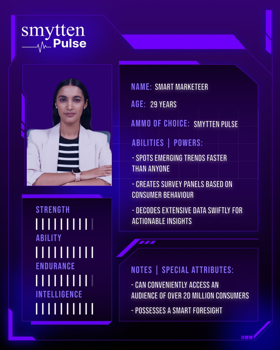 Meet the Smart Marketeer!
Your ultimate data-driven strategist, equipped with Smytten Pulse to decode consumer behavior and trends like never before.

Book a demo today and elevate your marketing game
pulse.smytten.com

#SmartInsights #SmarterForesight #Research #Marketing