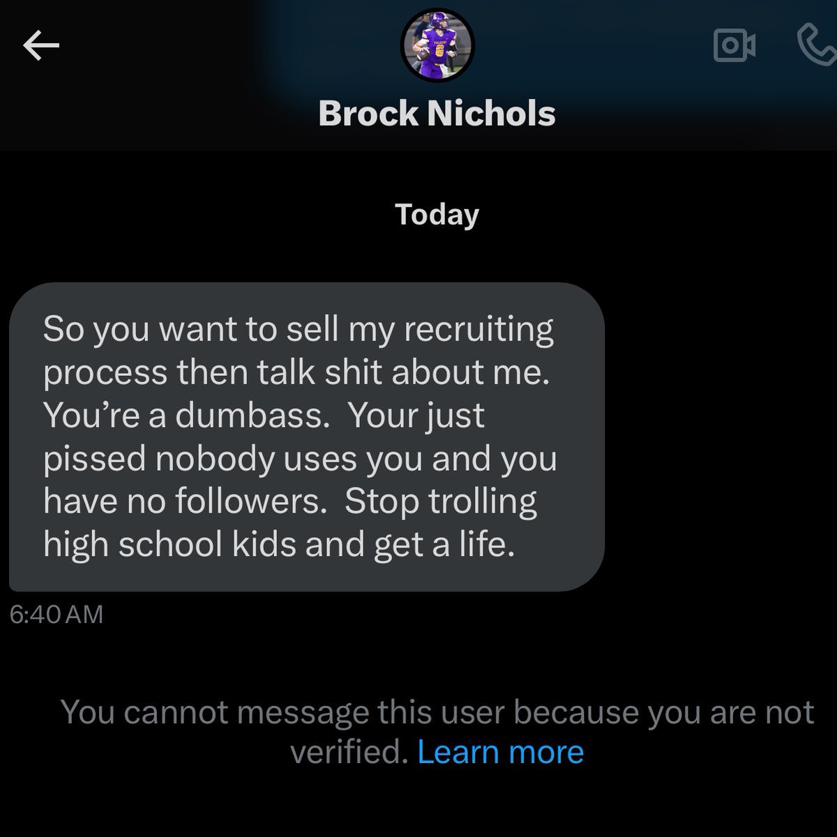 Antwon_Hall23's tweet photo. Bye bye D1. This is not how you talk to former college coaches and current recruiting coordinators. Not gonna tell you what you wanna hear, I’m gonna tell you what you need to hear. #Calling it how I see it @brock_nichols https://t.co/RSlVeHJzan