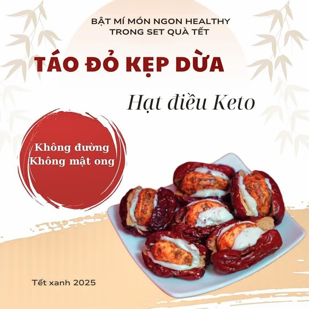 thy96753055's tweet photo. Nghe nói món này đang hot trend. 

Của nhà mình là táo đỏ kẹp dừa và hạt điều keto.( câu chuyện hạt điều Thúy đã Kể rồi ấy ) 
Không đường, không cả mật ong luôn ạ.
Healthy chuẩn chỉnh 
Độc quyền Vườn An mí có.
Đố mọi người biết nó nằm trong set quà nào? https://t.co/HNtKyDpDta