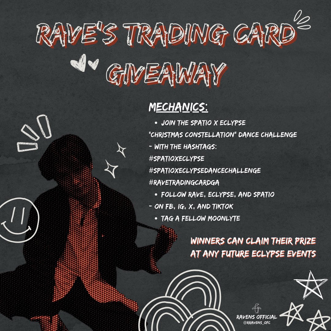RAVENS!
Get a chance to win a pack of Rave's Trading Card by chiming in to
#SpatioXEclypse Christmas Constellation Dance Challenge!

Check out the mechanics below for a chance to snag a pack during this christmas sensation~
#SpatioXEclypseDanceChallenge
#ECLYPSE #ECLYPSE_Rave