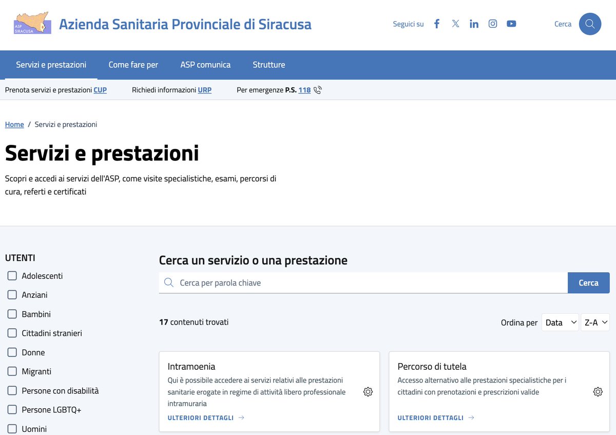 Felici di aver realizzato il nuovo sito web di <a href="/AspSiracusa/">ASP SIRACUSA</a> asp.sr.it la prima applicazione pratica del modello italiano di siti per le ASL progettato da <a href="/InnovazioneGov/">Dipartimento per la Trasformazione Digitale</a> . Il progetto innovazione.gov.it/notizie/artico…
asp.sr.it