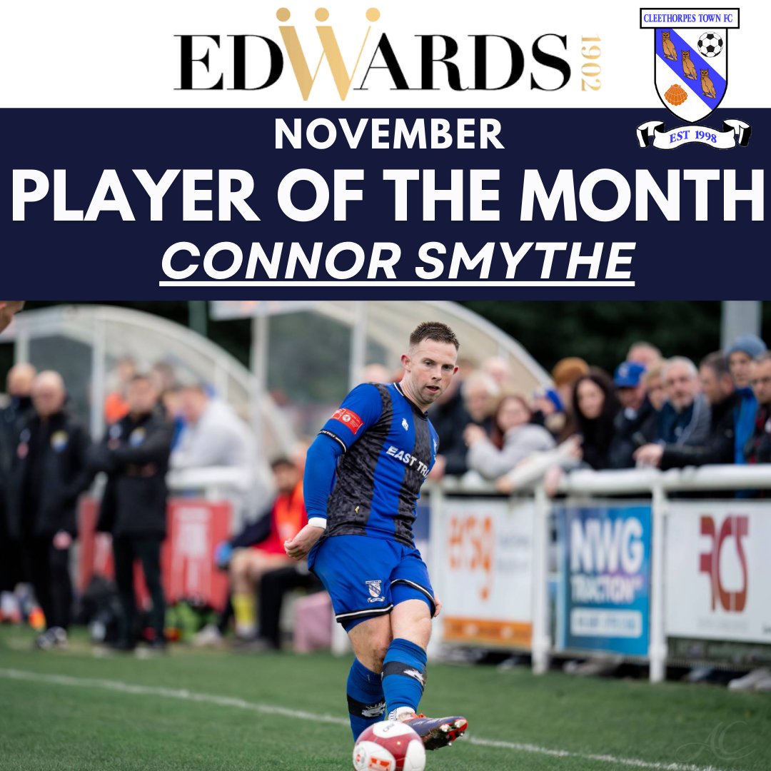 The <a href="/edwards_1902/">Edwards 1902</a> Player of the month for November is <a href="/ConnorSmythe3/">Connor Smythe</a> 👏👏👏

After signing in October Connor has gone on to put in some fantastic performances and some important goals!

Thank you to <a href="/edwards_1902/">Edwards 1902</a> for the sponsorship of the award.