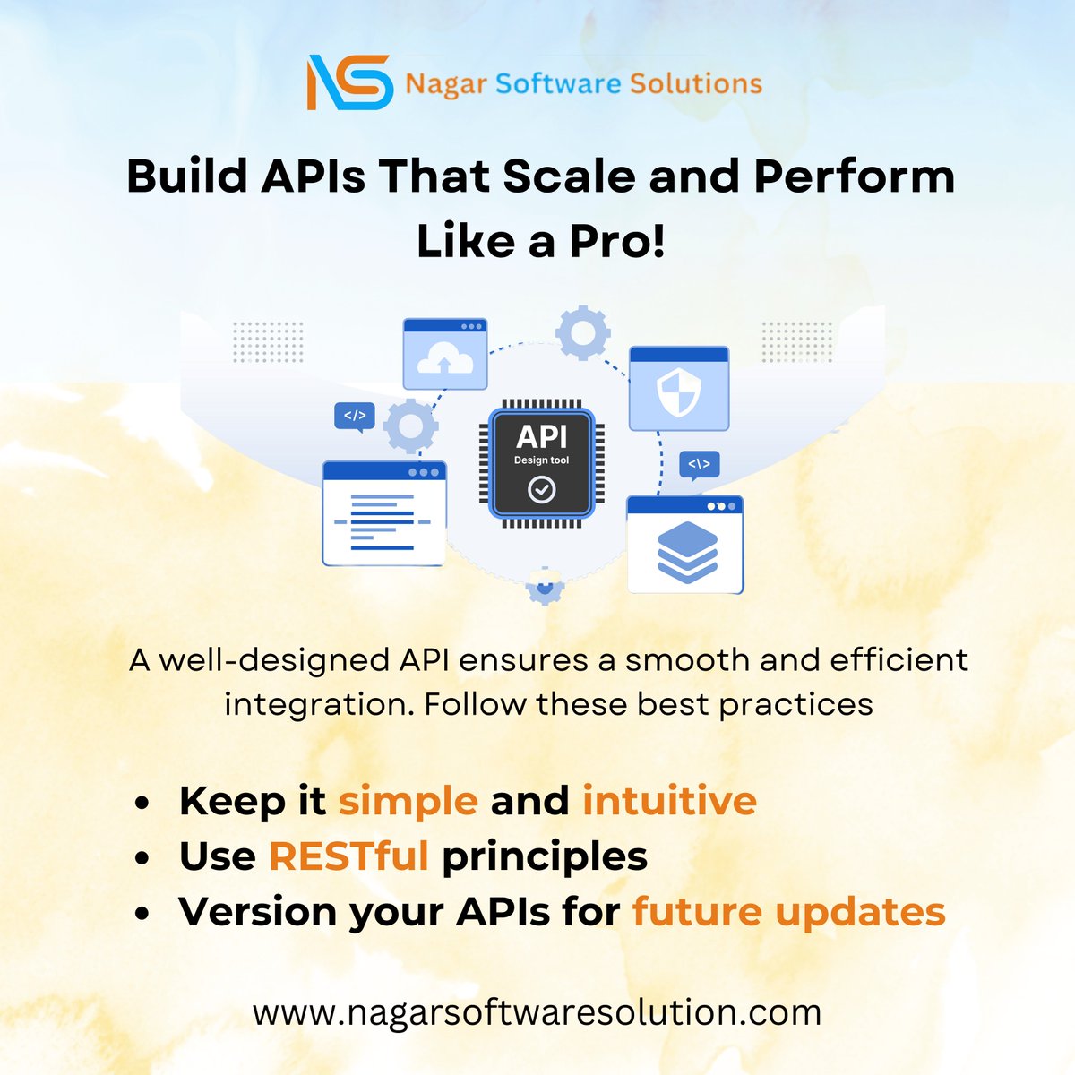 nsssoftware123's tweet photo. "🚀 Build APIs that are scalable, secure, and developer-friendly! 💻 Keep it simple, go RESTful, and always version for the future. 

🌐 https://t.co/gPie6X2uAY  
📧 info@nagarsoftwaresolution.com  
📞 +91 88780 03344  

#APIDesign #DeveloperLife #TechTips #Coding https://t.co/cxecODQb0v