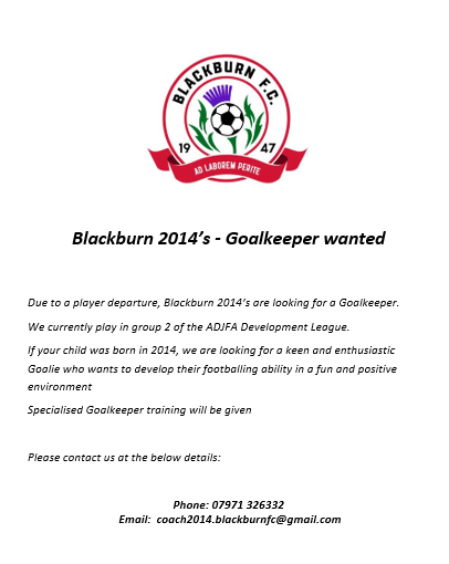 Blackburn_2011's tweet photo. @2014_blackburn are looking for a Goalie 👇 https://t.co/cv2B9vBvrN